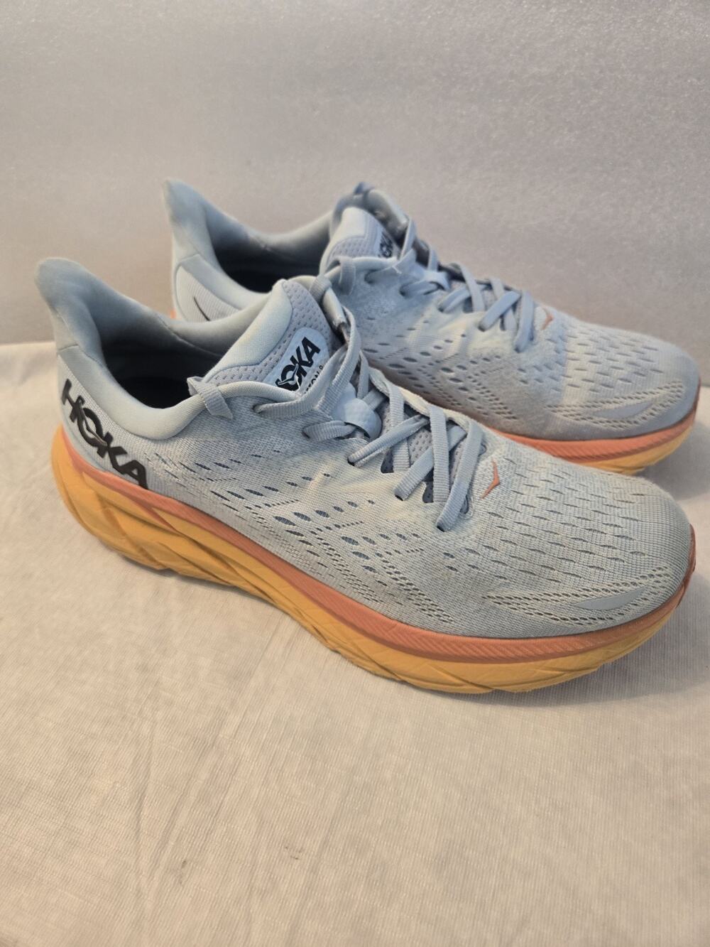 Hoka One One Clifton 8 Women’s Running Shoes Size 10.58 Summer Song Blue/Orange